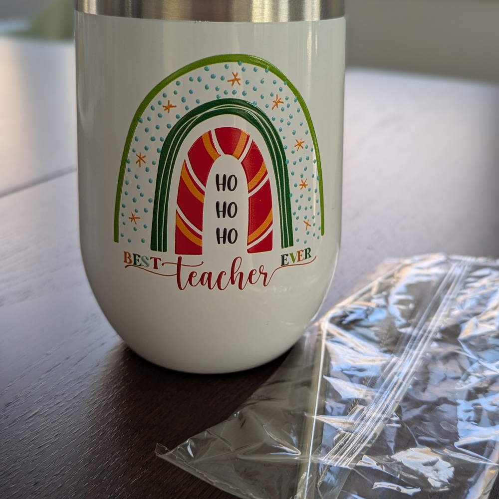 Festive Teacher Tumbler with Rainbow Design